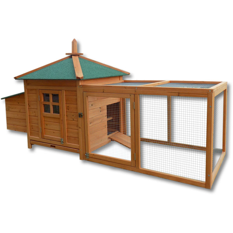 Nagerhaus 1650 x 735 x 980 mm, Hasenstall aus Fichtenholz, mit Bitumeneindeckung, Hühnerstall mit Nistkasten, Kleintierhaus Freilauf Gehege - Wiltec