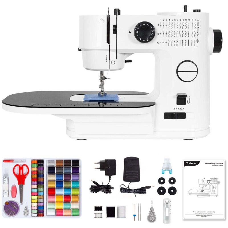 Nähmaschine Elektrisch, mit Erweiterungstisch, 39 Stichprogramme, Doppelnadel & Doppelfaden, Nähmaschine Klein mit LED-Licht, Fußpedal, Nähset, für