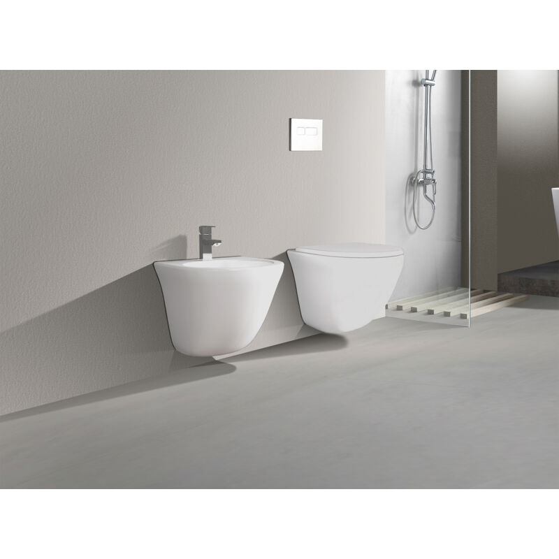 Nala - Randlose wandhängende Sanitärarmaturen Ohne Rand Serie Flipper Toilettendeckel mit Soft-Close-Funktion Inklusive