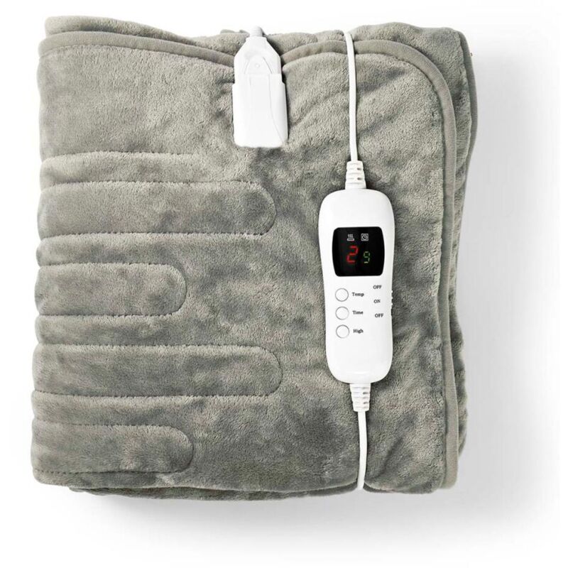 Nedis - Elektrische Heizdecke Grau Fleece Wärmeunterbett Kuschel Abschaltautomatik
