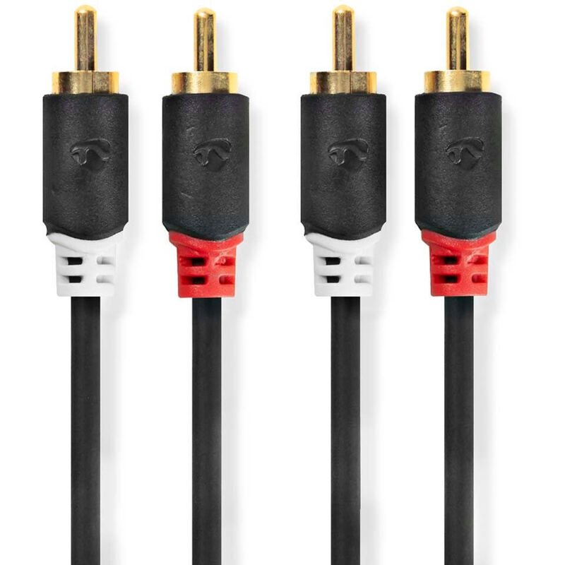 Stereo audiokabel 2x rca hane 2x rca hane guldplaterad 100 m rund anthrazit lada