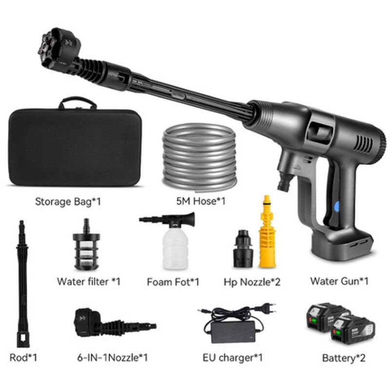 Kabelloser Hochdruckreiniger, 3 Druckeinstellungsstufen, max. 200 Bar, 6-in-1-Düse, 15000 mAh batteriebetriebener Hochdruckreiniger (grau mit 2
