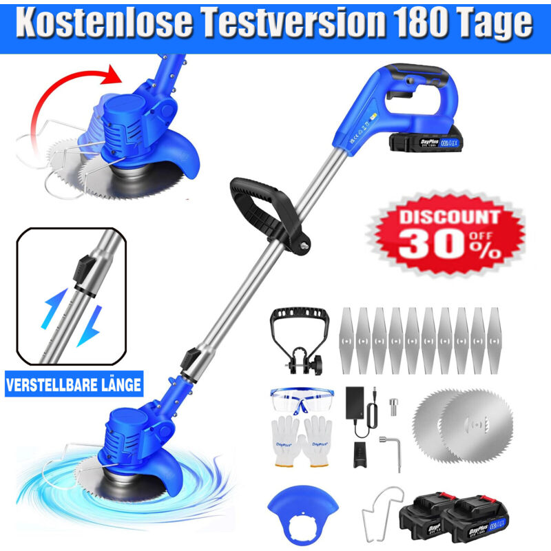 Neu 21V Elektro Rasentrimmer Freischneider Motorsense Garten Trimmer 2pc Li-Ion Akku