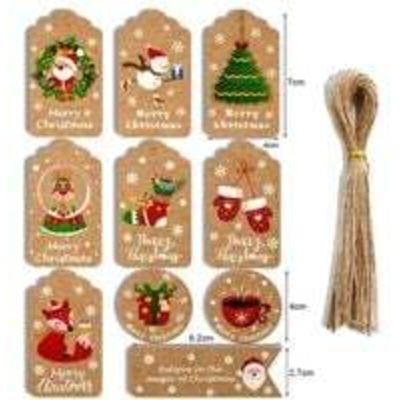 Neue Ankunft 100 stücke Kraftpapier Weihnachtsgeschenkanhänger Scallop Paket Label Blank Tags + Brown String