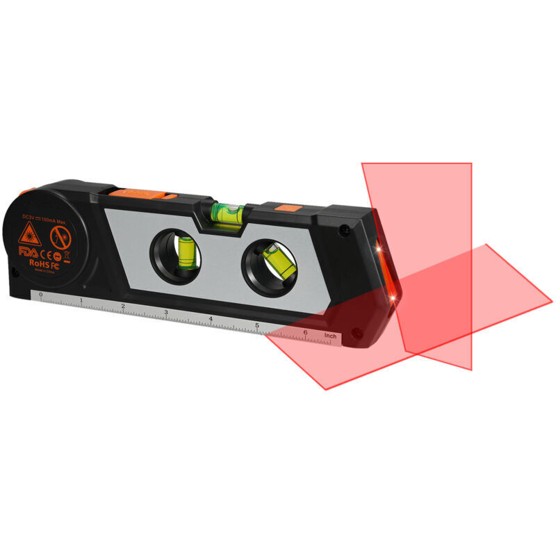 Nivel láser 4 en 1 Eosnow, nivel láser cruzado, cinta métrica de 3 m, línea láser de 3 modos, 3 burbujas de nivelación y base de regla, negro