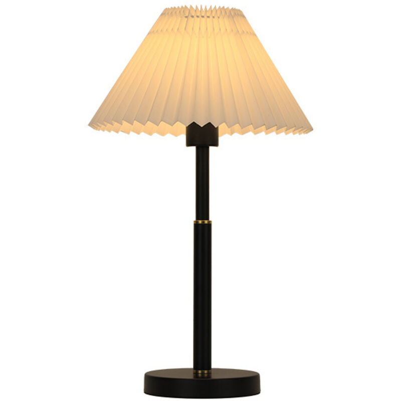 Nordische Plissee-Tischlampe E27 Weißes Licht Plissee-Lampenschirm Schwarzer Körper Weißer Lampenschirm