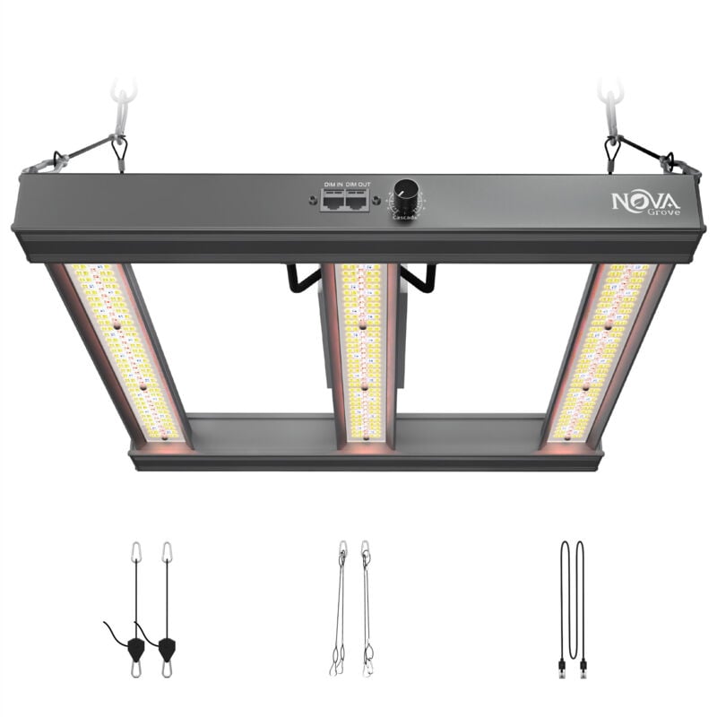 NovaGrove Pflanzenlampe LED Vollspektrum IR, 150W Grow Lampe für Growbox 60x60cm, Grow Light mit Dimmbar & Daisy Chain, PR15