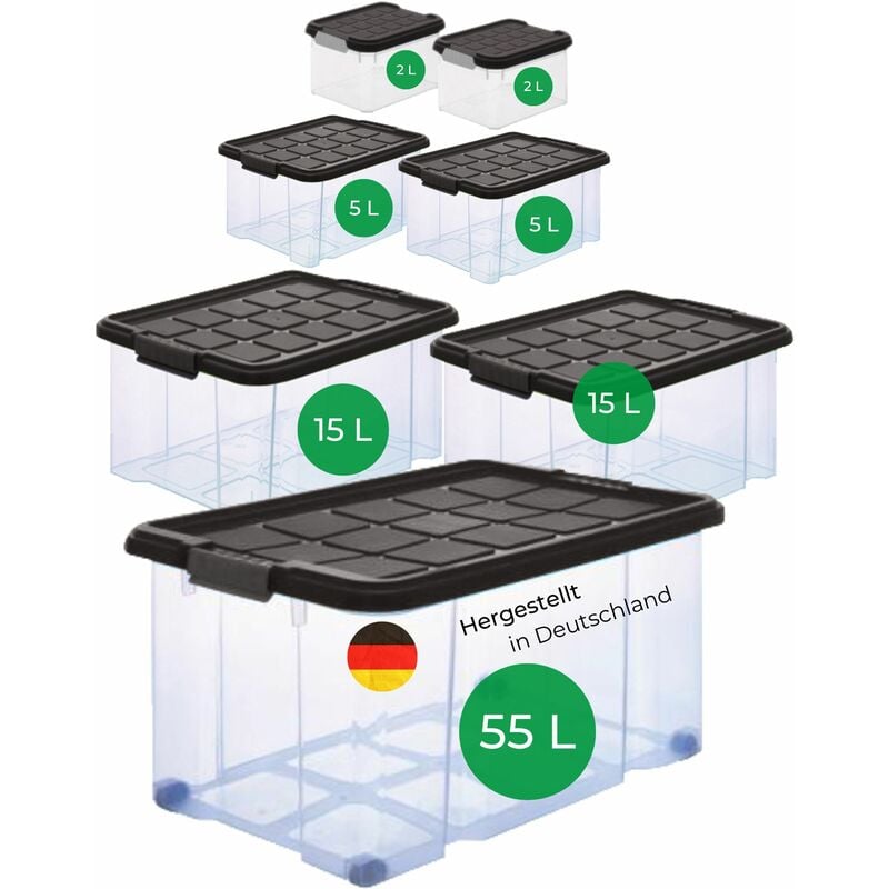 Aufbewahrungsbox Aufbewahrungsbox mit Deckel 1x55 l + 2x 15L + 2x 5L + 2x 2L - Novatool
