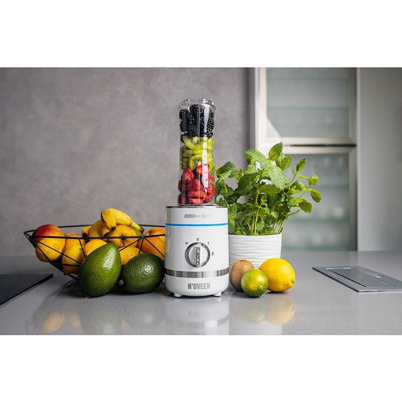 N'oveen Mixer Smoothie Maker, Stand Blender High Performance Mixer 300 w & 2 x Smoothie Flaschen 0,6 l & Mühle zum Zerkleinern von Kaffee, Kräutern,