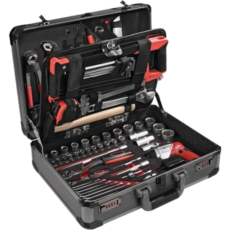 NOW - Werkzeugsortiment 136-teilig im Aluminium Rahmenkoffer inkl. Akkuschrauber