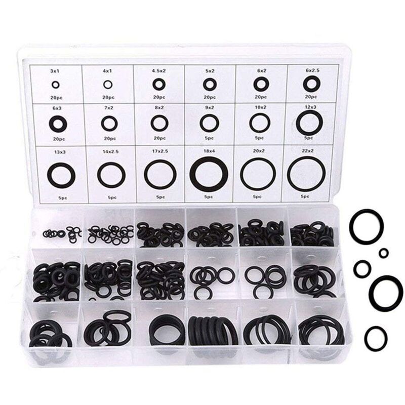 O-Ring-Set, 225 Antivibrations-Gummischeiben, 18 Größen, Sortiertes O-Ring-Set, O-Ring-Unterlegscheiben-Set (Schwarz)