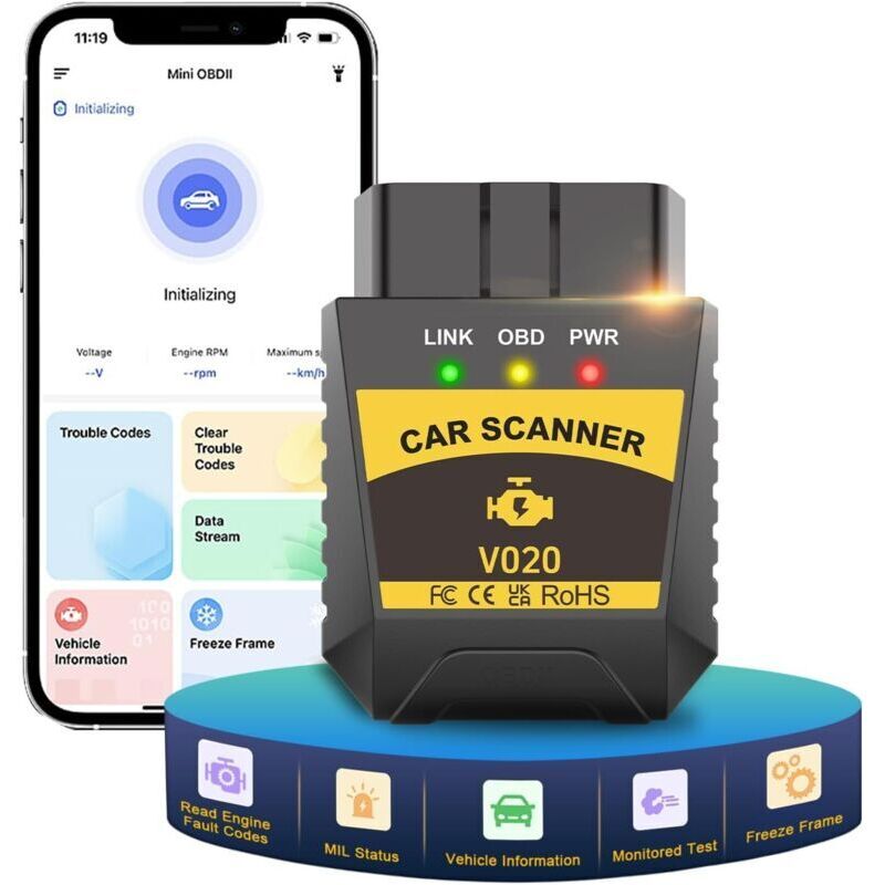 OBD2-Kfz-Diagnosegerät, OBD2-Bluetooth-Kfz-Diagnosescanner, Mehrmarken-Kfz-Diagnosegerät, Abfrage von 3000 Fehlercodes, OBDII-Code-Lesegerät für