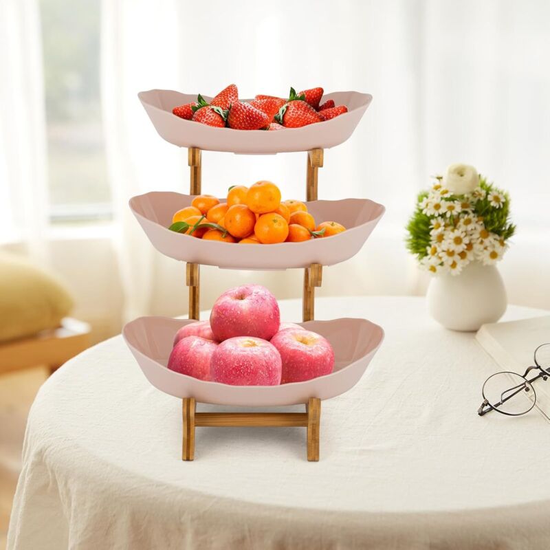 Obst Etagere 3 Stöckig Obstschale mit Bambusholzständer 3-Tier Servierschalen mit Ständer Geeignet zum Ablegen von Obst Süßigkeiten Desserts usw