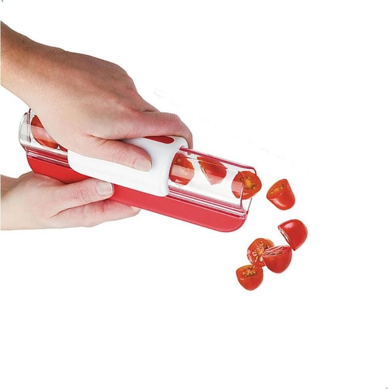 Obstschneider, Tomaten-/Trauben-/Kirschschneider, Küchendeko, Küchenhelfer, Gemüseschneider, 1 Stück, Rot, 20 x 7,5 x 7 cm
