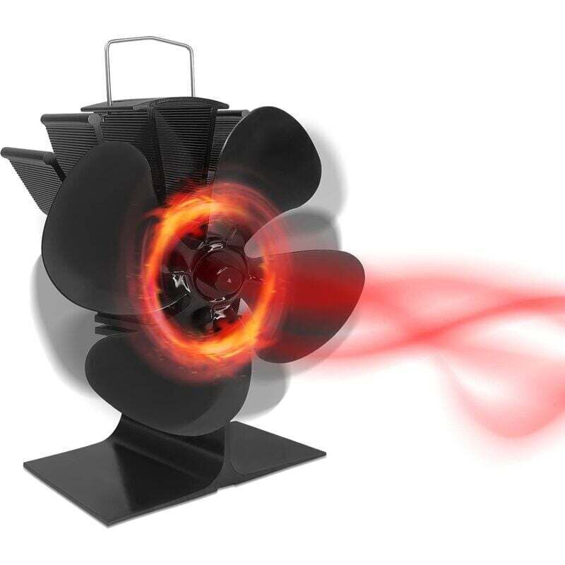 Ofenventilator Ohne Strom, 4 Blatt Kaminventilator für Holzofen, Kamin, Holzofen Werkstattofen pelletofen - Schwarz NAIZY