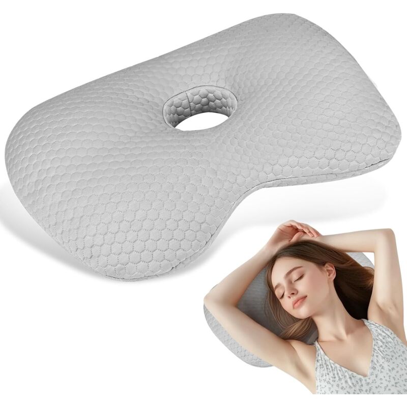 Ohrlochkissen, Piercingkissen mit 8,9 cm Loch, Ohrlochkissen mit Reißverschluss für Seitenohren und Schmerzlinderung, Grau