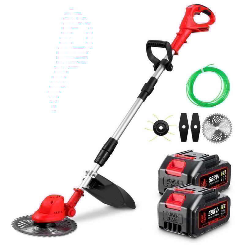 25 cm Akku-Rasentrimmer, faltbar, LED-Digitalanzeige, Rasentrimmer mit 2 Akkus und 6-teiligem Mähzubehör - Onevan