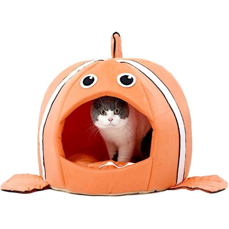 Orangefarbenes Haustierbett mit Kissen und warmem Hundebett, kleines Katzenbett, bequemes Katzen- und Hundebett, abnehmbares 32 cm großes Haustierbett