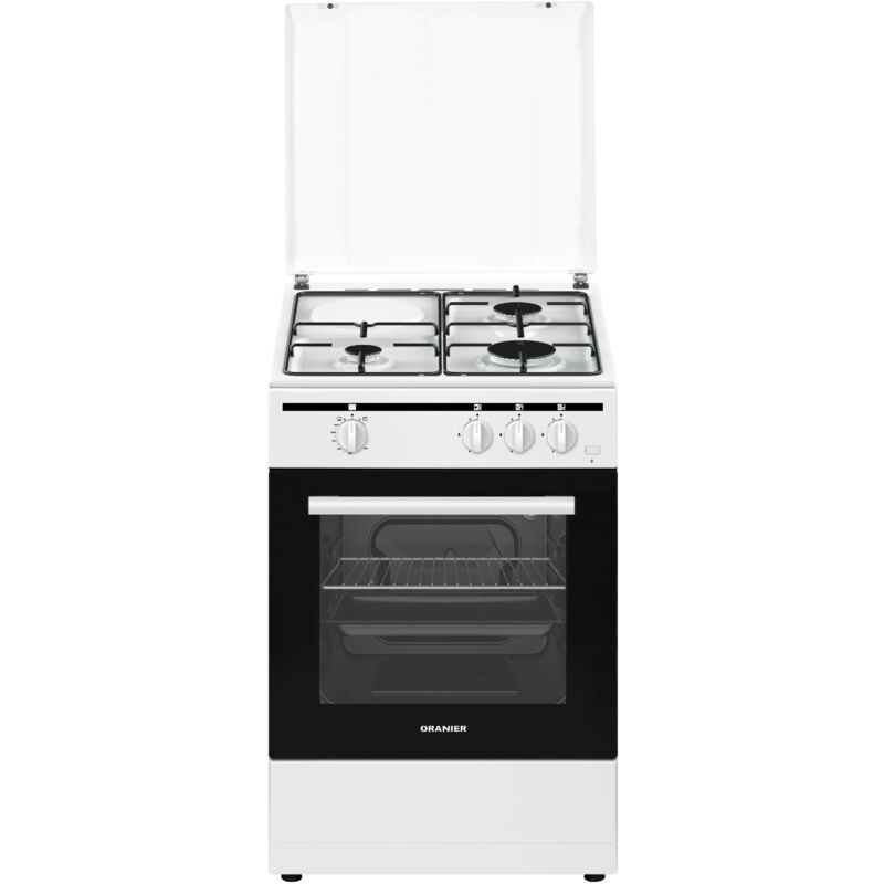 Gas-Standherd Weiß (3-fl.) Erdgas Grillbrenner Gas Schublade für Geschirr Flüssiggasdüsen-Set beiliegend 50 cm stg 598 - Oranier