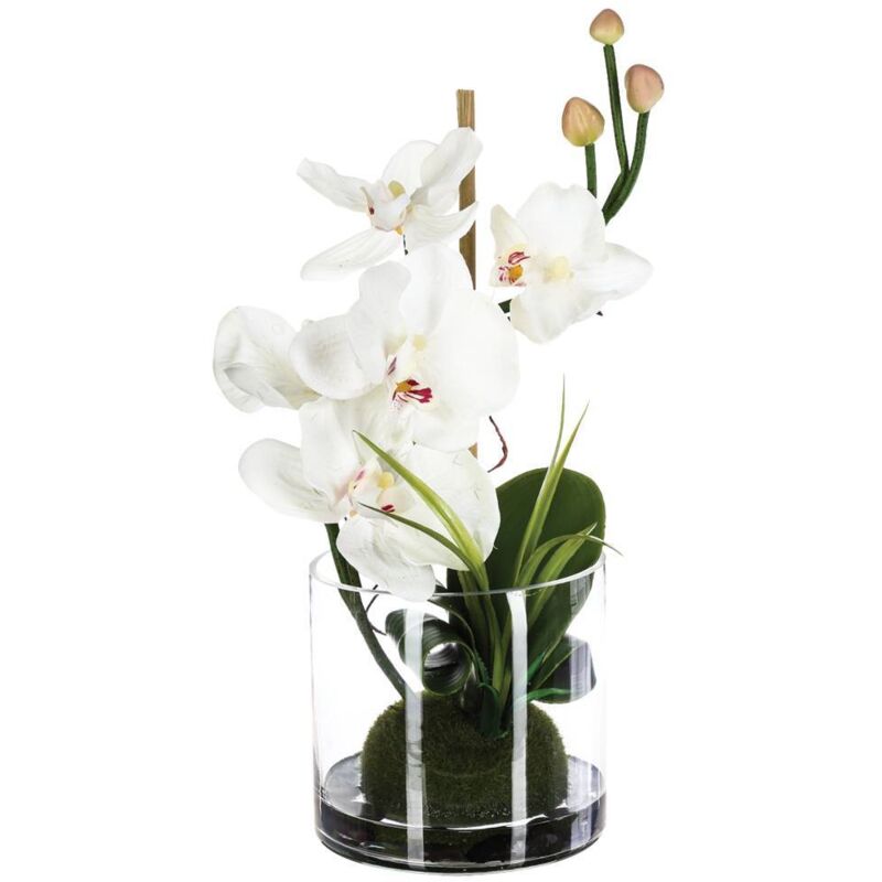 Künstliche Orchideen Komposition Glasvase H37cm - Weiß