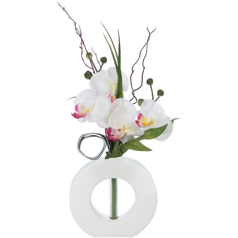 Vase künstliche Orchideen weiß Keramikvase H44cm - Weiß rosa