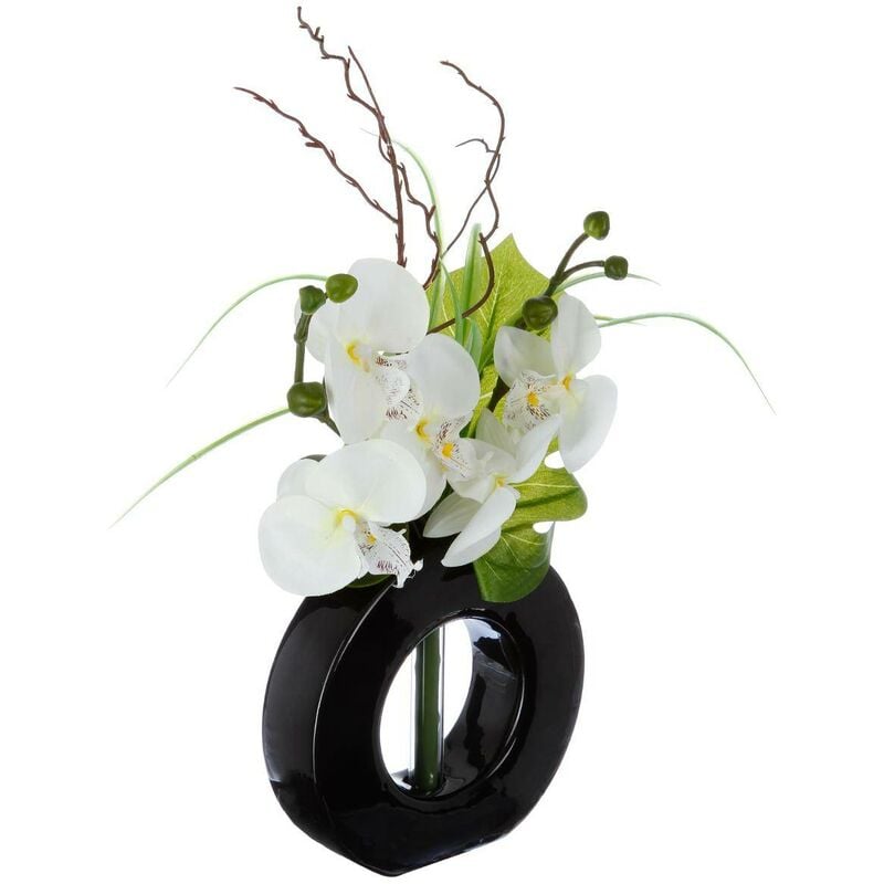 Vase Künstliche Orchideen Keramikvase H44cm - Schwarz weiß