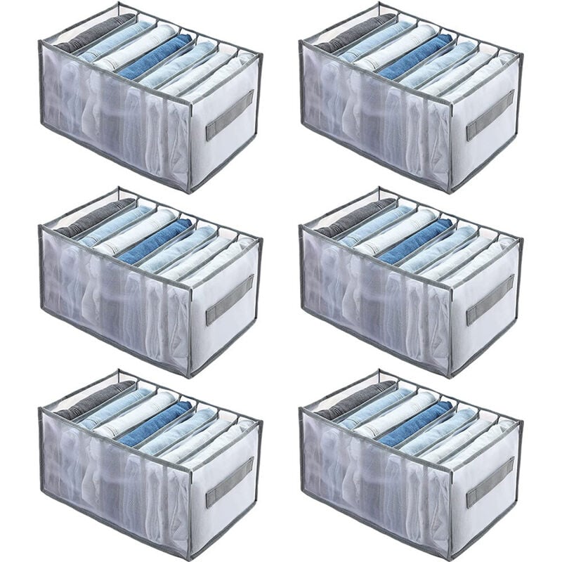 Sinbinta - Ordnungssystem Kleiderschrank, Faltbare Jeans Organizer, Kleiderschrank Organizer aus Mesh für Kleidung, Jeans, Hemden, 7 Staufächer - 6