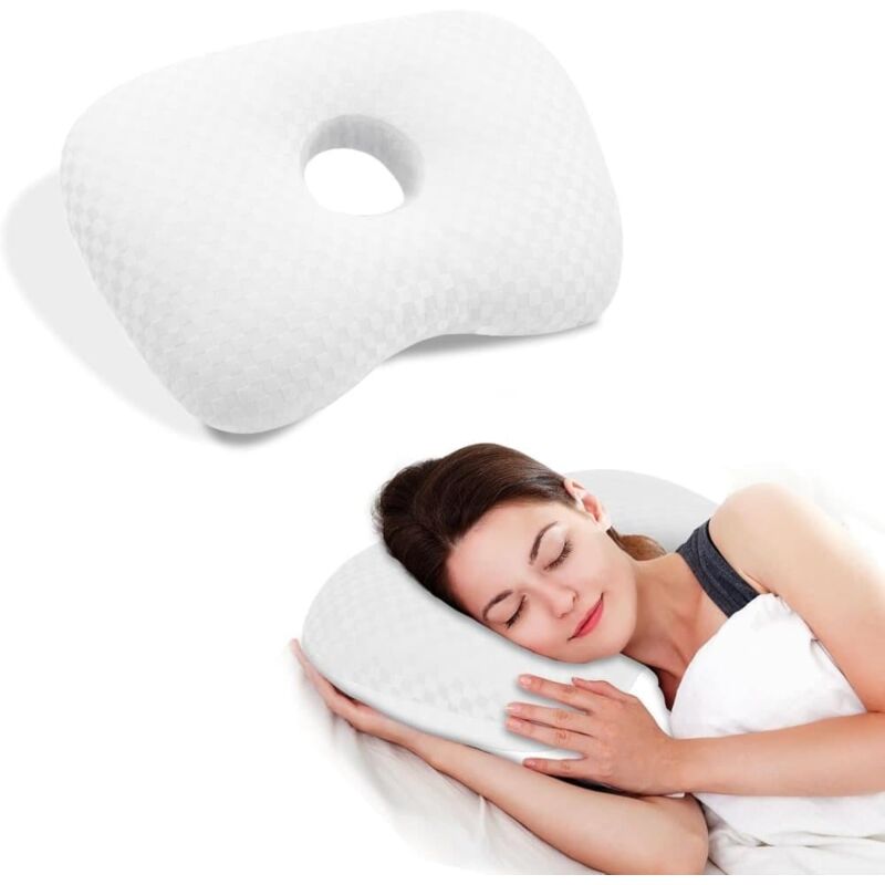 Kissen mit Ohrloch – Ergonomisches Kissen für Seitenschläfer, reduziert Druck auf das Ohr und hilft bei Entzündungen