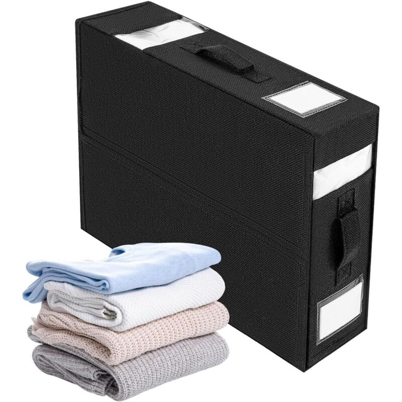 Faltbarer Bettlaken-Organizer mit Sichtfenster und Griffen, Aufbewahrungsbox für Bettdecken im Wäscheschrank (Schwarz)