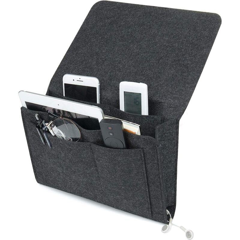 Fitags - Nachttisch-Organizer, Nachttischtasche aus Filz, zum Aufhängen, Nachttischtasche für Flaschen, Gläser, Zeitschriften, Telefon,