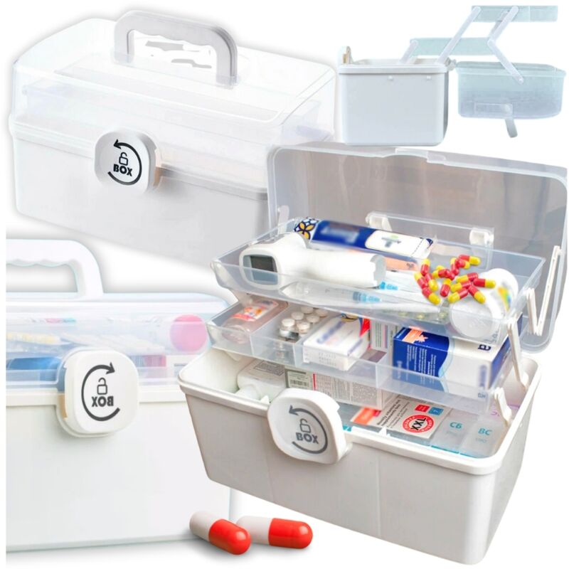 Organizer für Medikamente, Box, Behälter, Tabletten, verschließbar, faltbar, XL