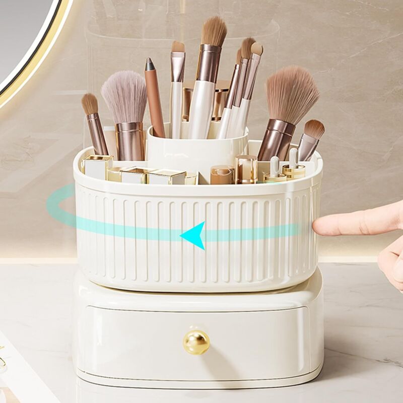 Kosmetik-Organizer, 360 ° drehbarer Pinsel-Organizer mit Schublade, Kosmetikständer, Schminktisch-Organizer, Kosmetik-Organizer für 16×16×14cm