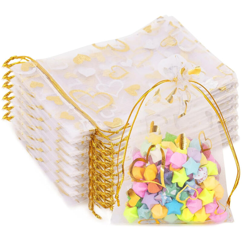 Organzabeutel mit Herzchenmuster, perfekt zum Verschenken von Schmuck, Süßigkeiten, für Hochzeiten, Valentinstag, Muttertag, Partys oder Weihnachten.