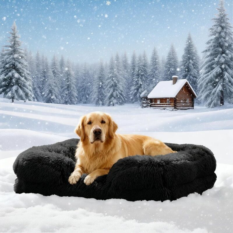 Orthopädisches Hundebett Grosse Hundesofa: Wärme rutschfest Bissfestigkeit Eiförmiger Schwamm Hundekissen Abnehmbar Quaste Hundematte Wintergeschenk