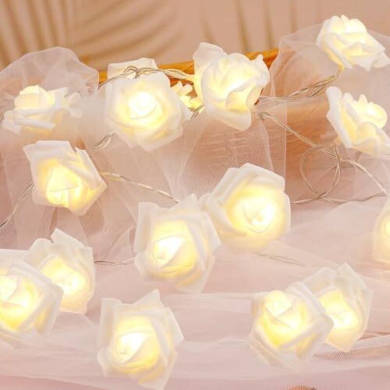 OSDUE LED Rosen Lichterkette,3M 20 Blumen LED Künstliche Rosen Lichterkette Blumen Batteriebetrie Rose Fairy Lights mit Blumengirlande für Party