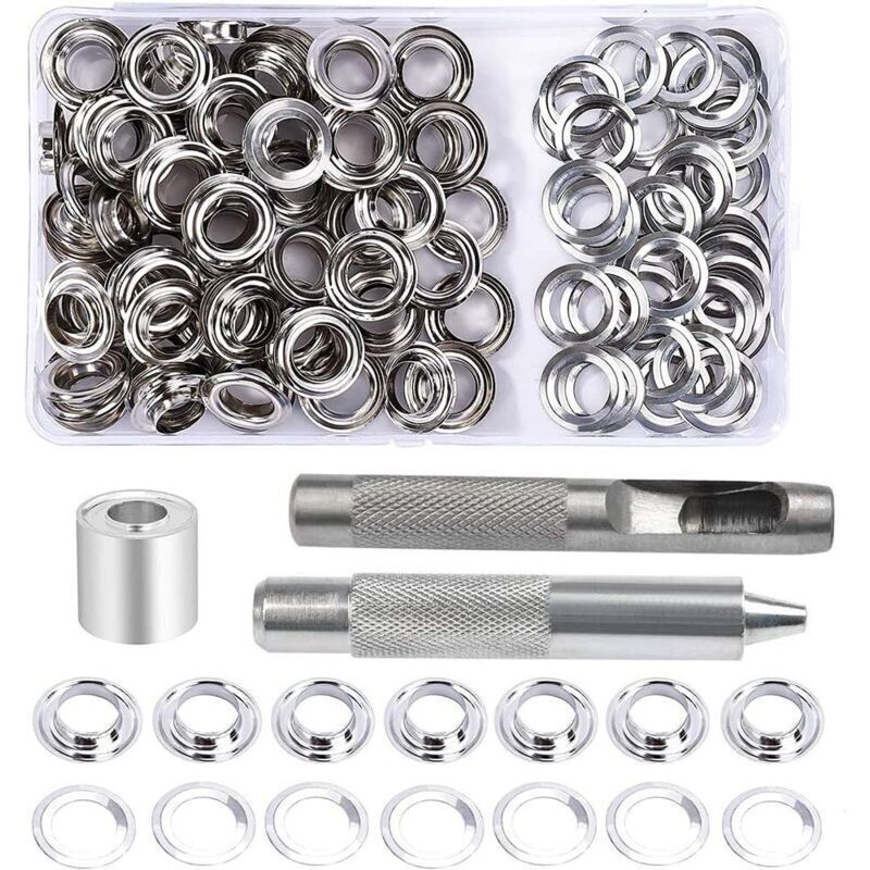 Ösen-Set, 100er-Set 10-mm-Ösen, Planenreparatur-Set, mit 3-teiligem Ösenwerkzeug-Set für Planen, Stoffe, Vorhänge und Näharbeiten (203-teilig)