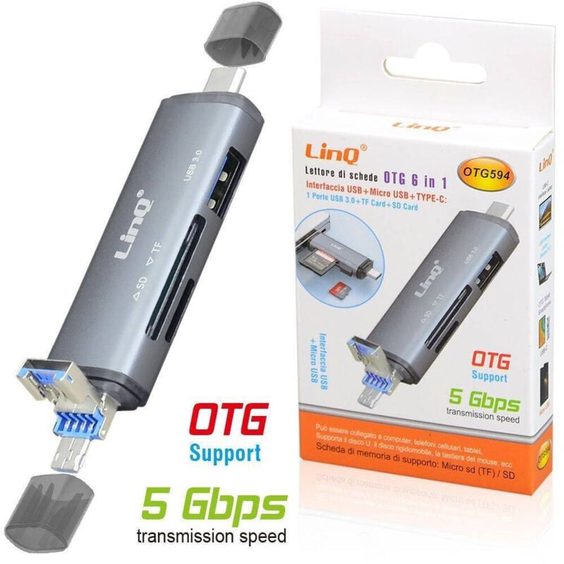Trade Shop Traesio - Trade Shop - schede memory card otg 6IN1 usb microusb type-c USB3.0 tf sd card OTG594 -