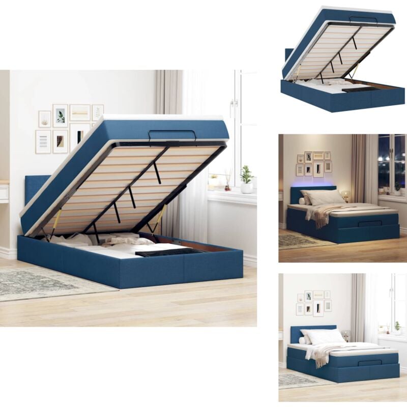 Ottomane Bett mit Matratze & LEDs Blau 120x200 cm Stoff - Ottoman-Bett - Ottoman-Betten - Bett Mit Stauraum - Polsterbett