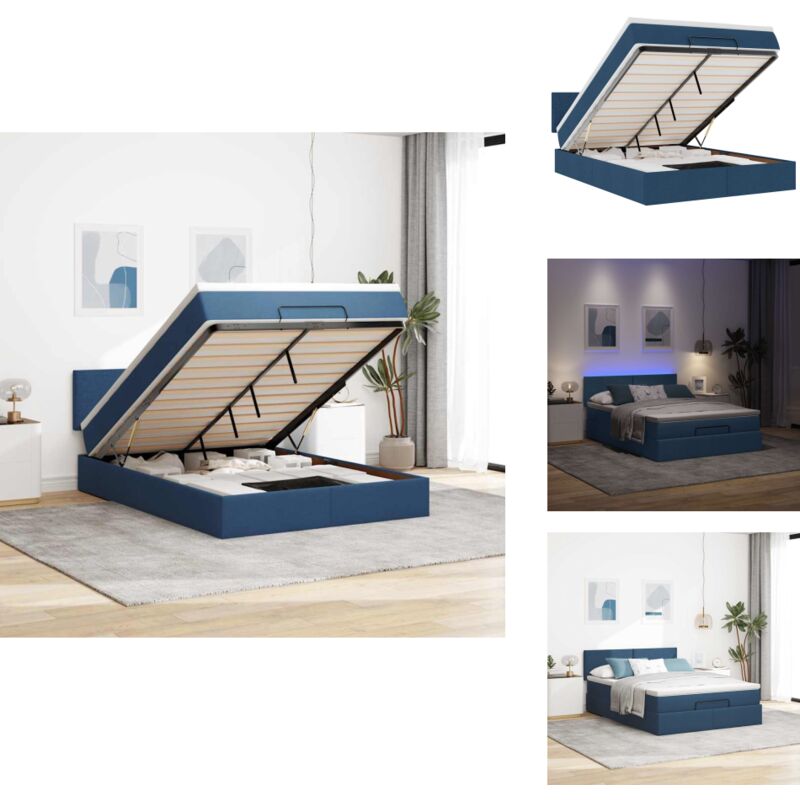 Ottomane Bett mit Matratze & LEDs Blau 140x190 cm Stoff - Ottoman-Bett - Ottoman-Betten - Bett Mit Stauraum - Polsterbett