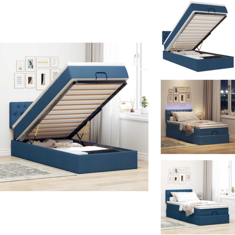 Ottomane Bett mit Matratze & LEDs Blau 90x200 cm Stoff - Ottoman-Bett - Ottoman-Betten - Bett Mit Stauraum - Polsterbett