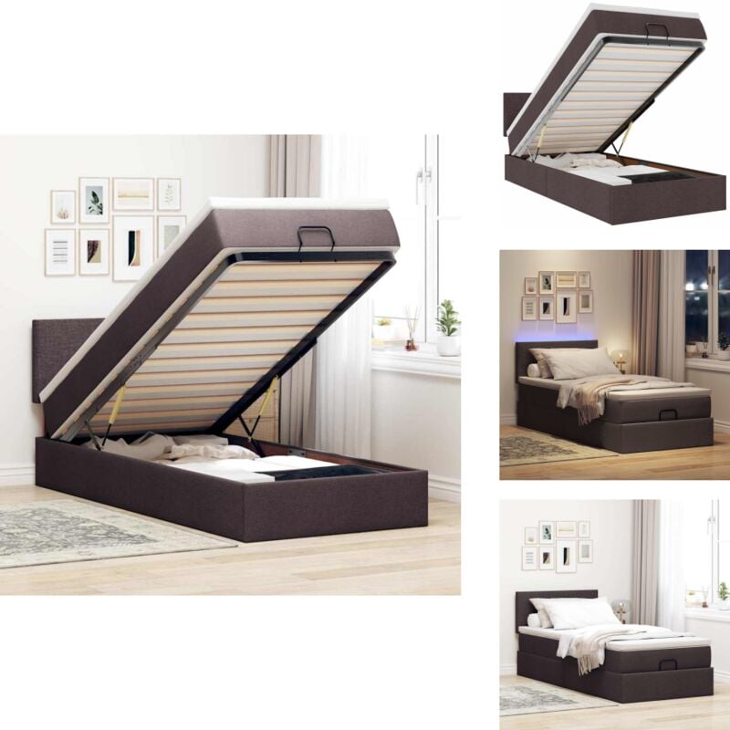 Ottomane Bett mit Matratze & LEDs Dunkelbraun 90x200 cm Stoff - Ottoman-Bett - Ottoman-Betten - Bett Mit Stauraum - Polsterbett