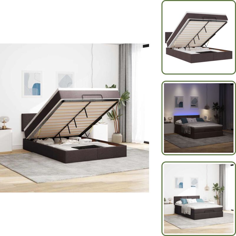 Ottomanische Bett mit Matratze & LEDs Dunkelbraun 140x190 cm - Ottoman-Bett - Ottoman-Betten - Bett Mit Stauraum - Polsterbett