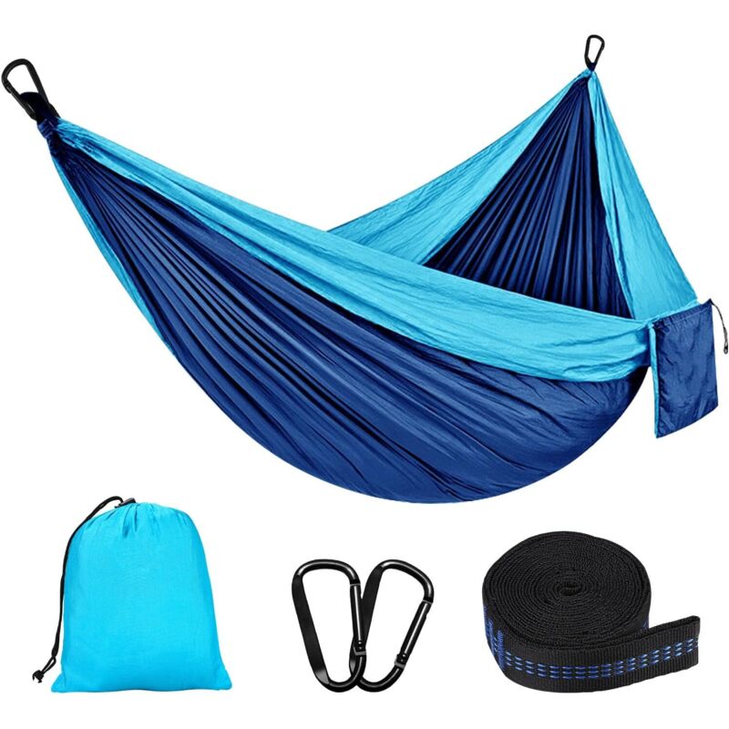 Outdoor-Camping-Hängematte, Tragkraft 300 kg, (270 x 140 cm), atmungsaktives Fallschirmseiden-Nylon, tragbare 2-Personen-Hängematte für Garten,