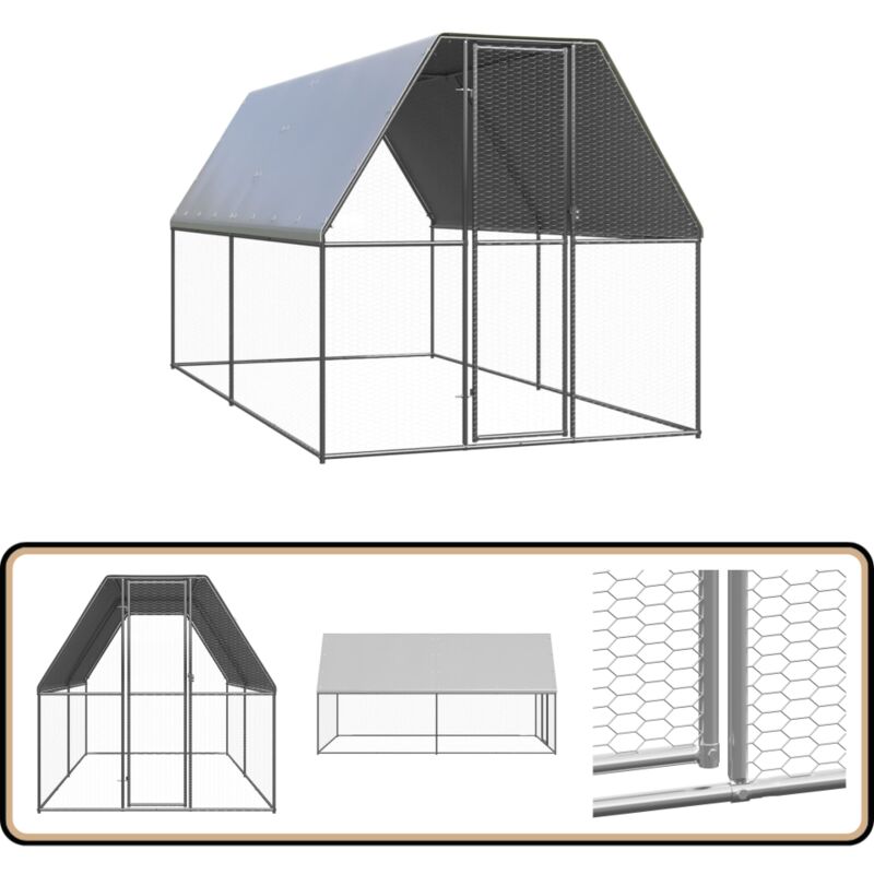 Outdoor-Hühnerkäfig 2x4x2 m Verzinkter Stahl - Hühnerkäfig - Kleintierstall - Außenhühnerstall - Geflügelhaus - Vogelvoliere