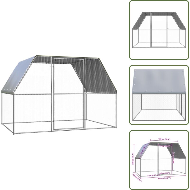 Outdoor-Hühnerkäfig 3x2x2 m Verzinkter Stahl - Hühnerkäfig - Vogelvoliere - Geflügelhaus - Außenhaltung - Tiergehege