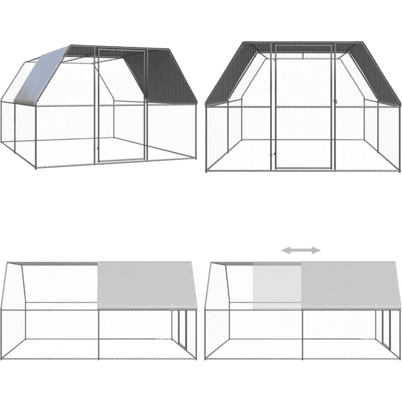 Outdoor-Hühnerkäfig 3x4x2 m Verzinkter Stahl - Hühnerkäfig - Vogelvoliere - Außenhaltung - Geflügelhaus - Stall Für Kleintiere - Home & Living