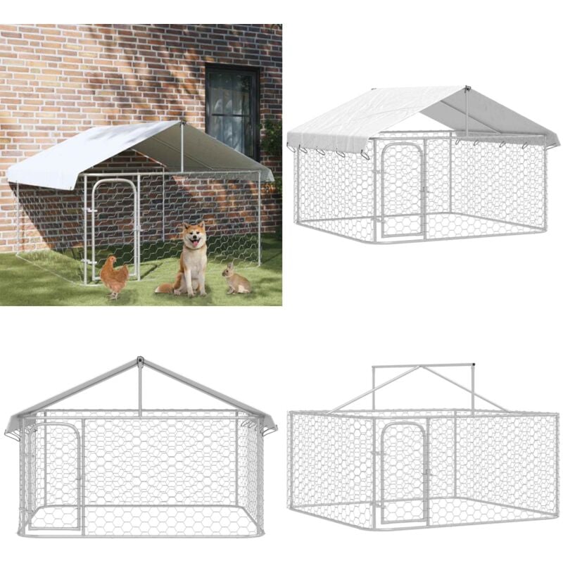 Outdoor-Hundezwinger mit Dach 200x200x150 cm - Outdoor Hundezwinger - Hundehütte - Hundegarten - Hundeauslauf - Sicherheitszaun - Home & Living