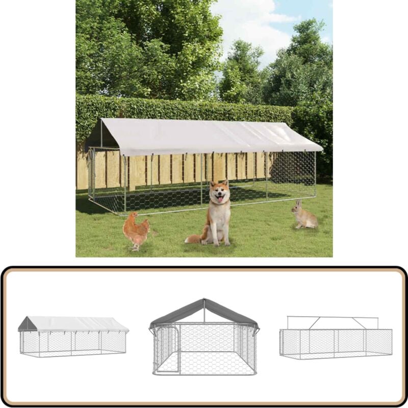 Outdoor-Hundezwinger mit Dach 400x200x150 cm - Outdoor Hundezwinger - Hundehütte - Hundegitter - Stahler Hundezwinger - Wetterfeste Hundehütte
