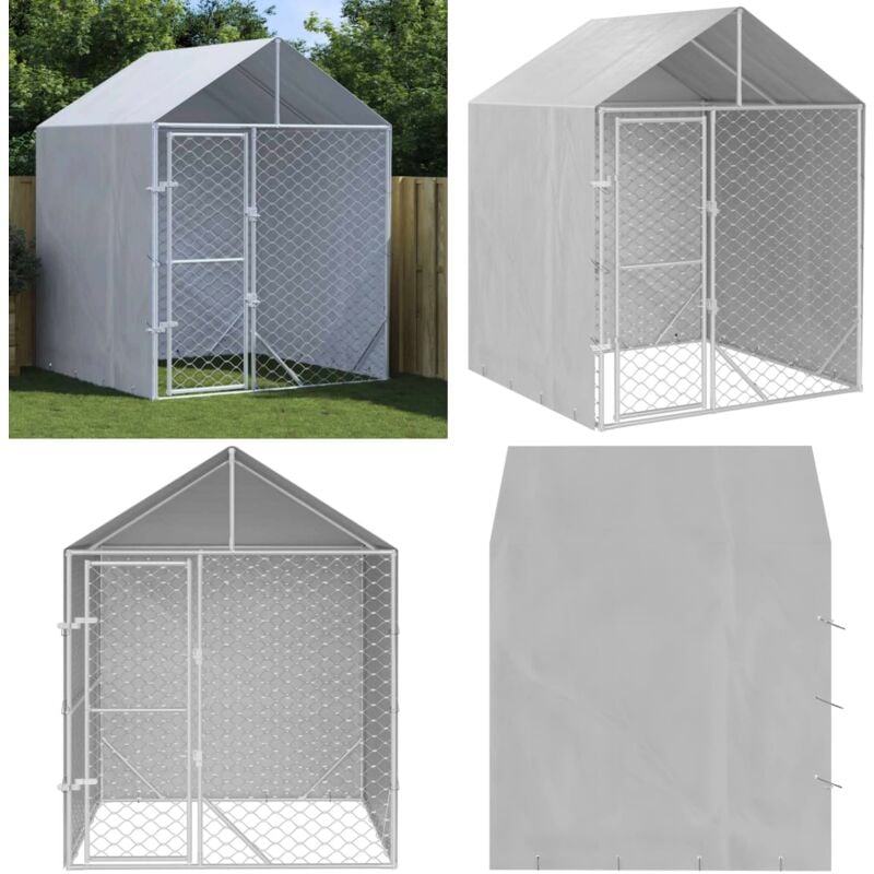 Outdoor-Hundezwinger mit Dach Silber 2x2x2,5 m Verzinkter Stahl - Hundezwinger - Auslauf - Hundehaus - Tierstall - Gartenmöbel - Home & Living
