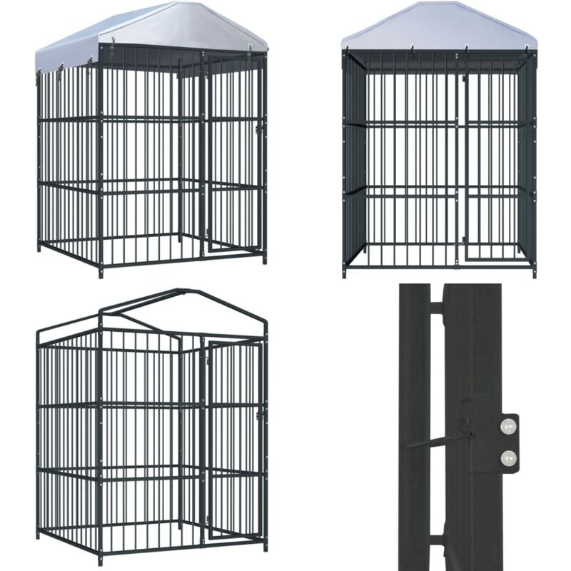 Outdoor-Hundezwinger mit Überdachung 150 x 150 x 200 cm - Outdoor Hundezwinger - Hundegarten - Hundeschutz - Hundehütte - Wetterfestes Hundehaus